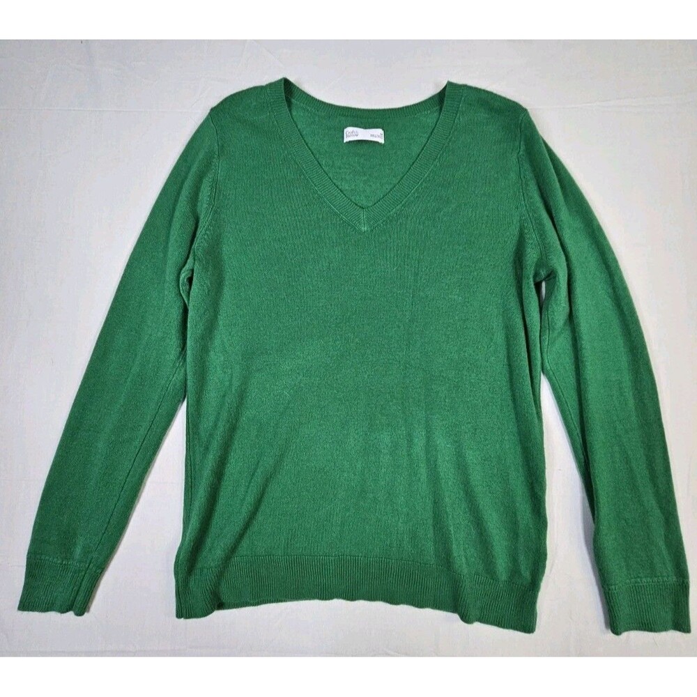 Croft & Barrow Sweater Women's Size Medium Emerald Green V-Neck Long Sleeve M